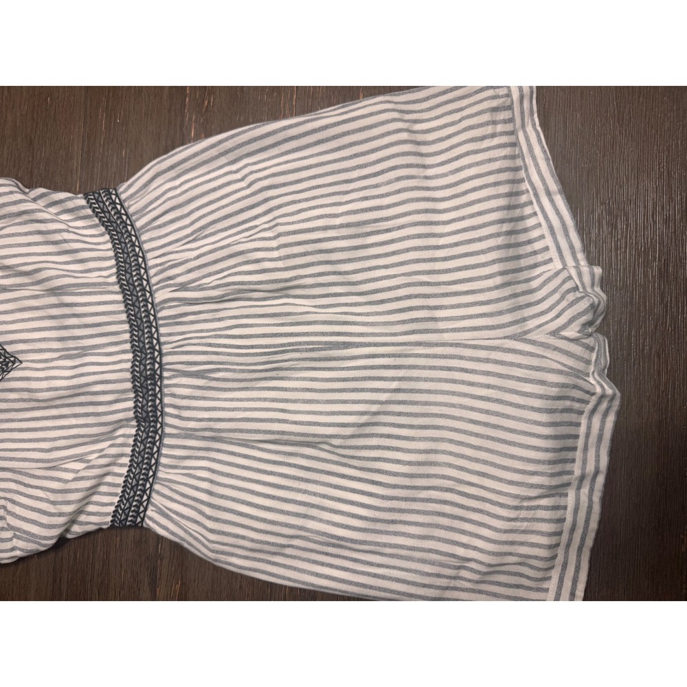 Japna Striped Embroidered Romper Blue White Smocked Back Sleeveless Medium - Picture 2 of 6